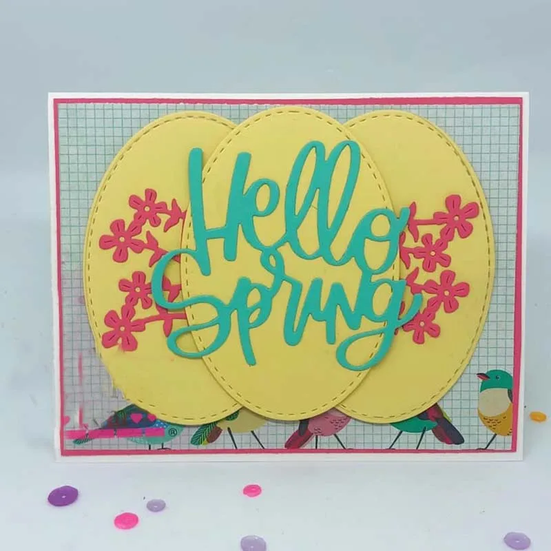 Металлические штампы с буквами Hello spring штампованные для украшения скрапбукинга