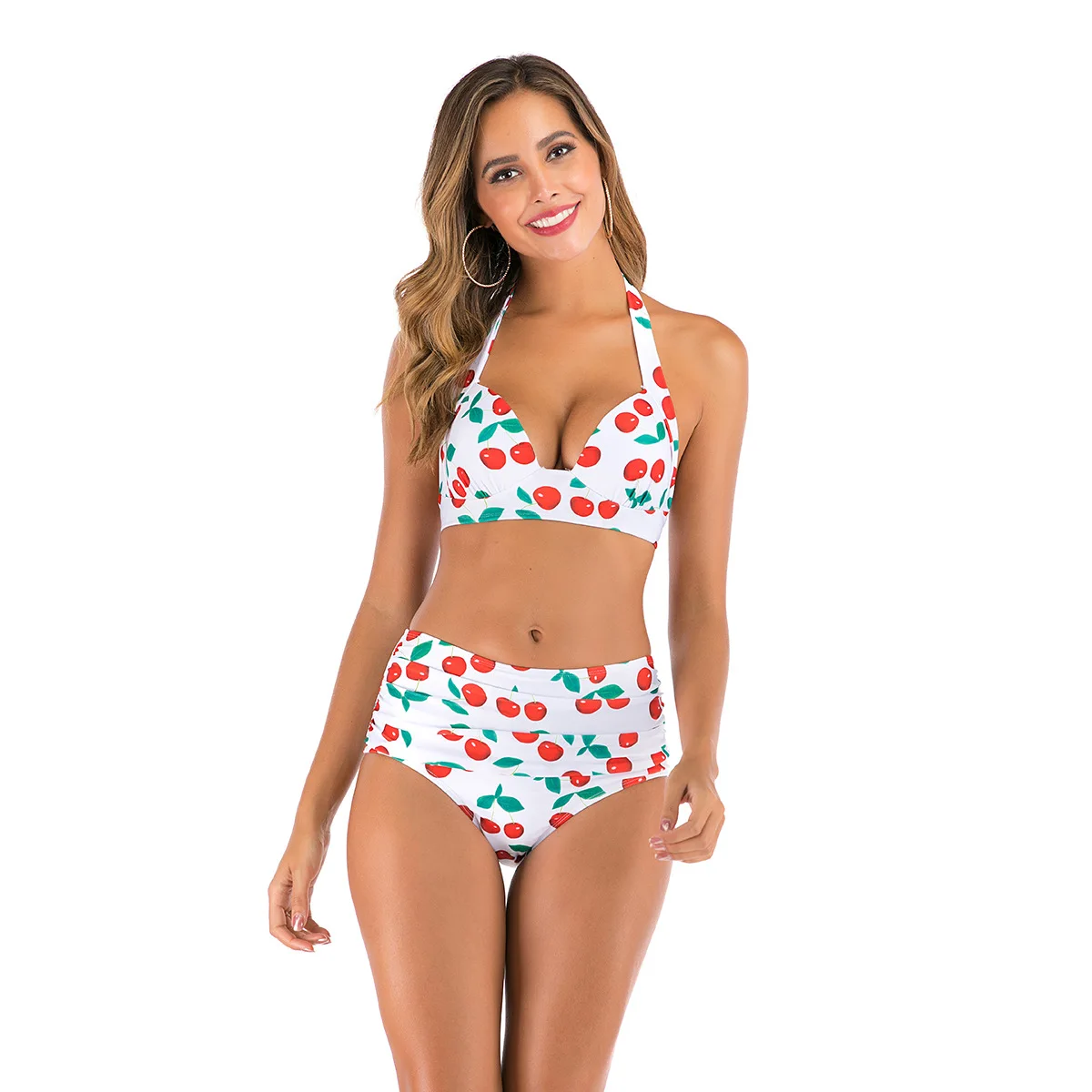 

Halter Push Up Bikini Set Swimwear Women 2020 Floral Print Swimsuit Vintage High Waist Biquini Plus Size Bathing Suit Beach Wear
