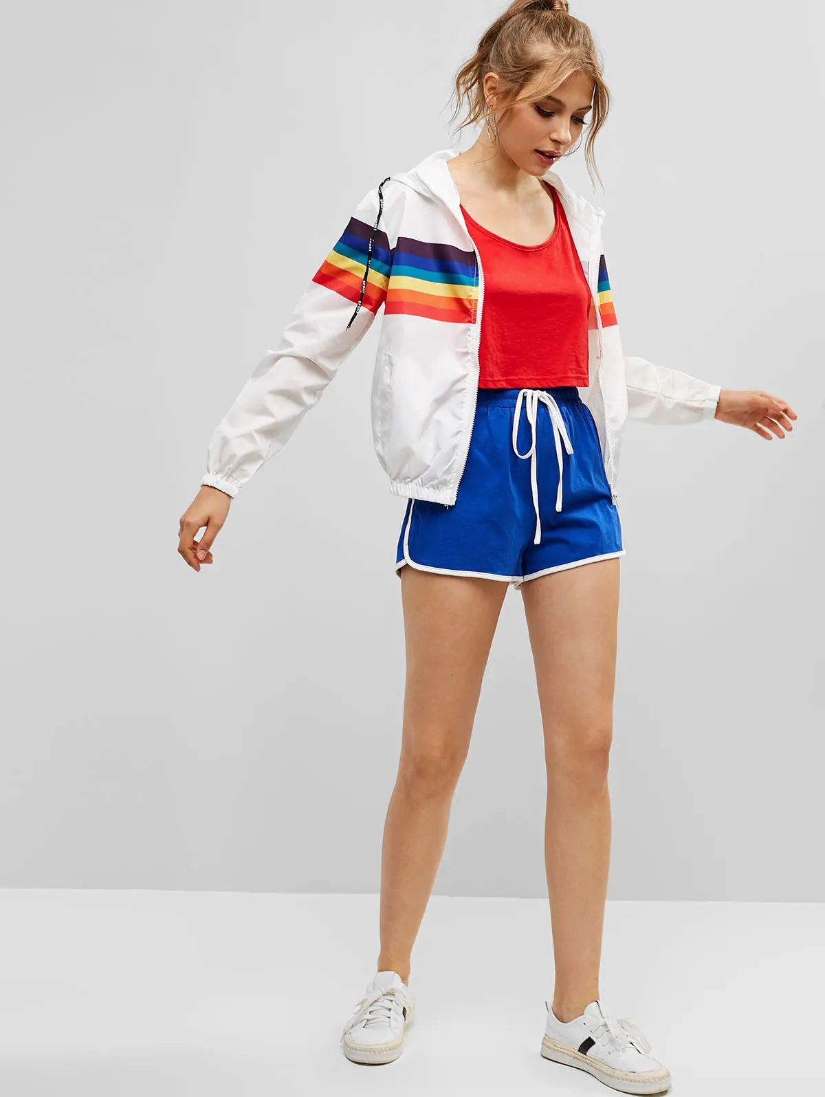 ZAFUL весенне осенняя толстовка ветровка куртка женская Радужная на молнии с