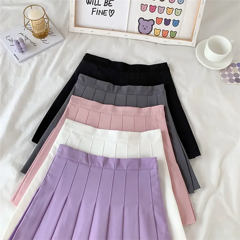 

2020 New Black Skirt Female Summer High Waist Anti-Glare A-Line Pleated Skirt Short Skirt Purple Ins Tide Skirt