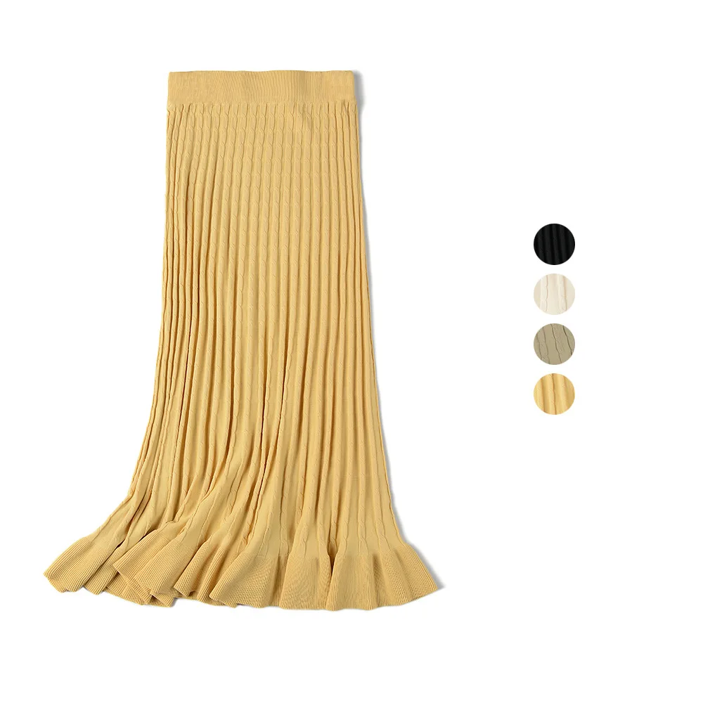 Винтажная зимняя женская Плотная юбка-свитер эластичная плиссированная