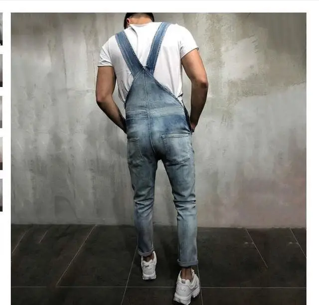 

Men's Ripped Jeans Jumpsuits Fashion Streetwear Denim Rompers Casual Overalls Male Long Pants Outfit Clothes 2020 New Plus Size