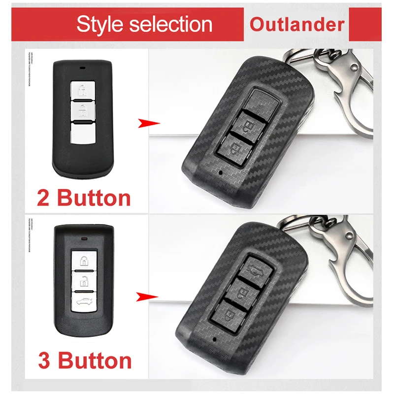 Чехол для автомобильного ключа из углеродного волокна Mitsubishi Outlander 3 Lancer 10 Pajero Sport EX