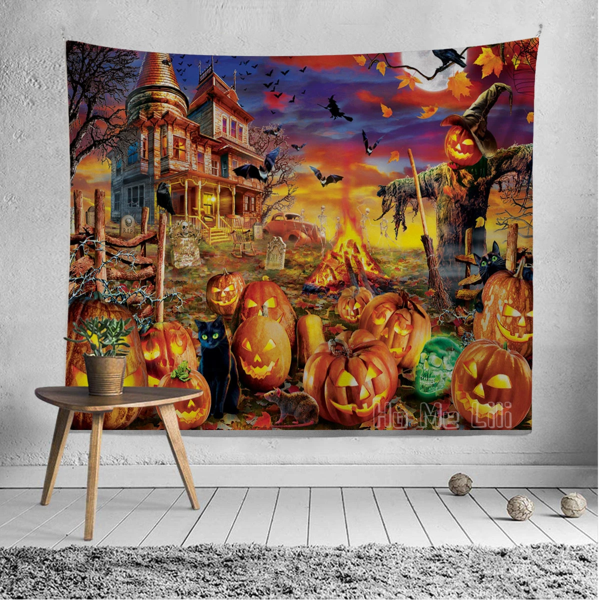 Rompecabezas de Halloween, decoraci&oacute;n de interiores de arte, tapiz de cuento de hadas de fantas&iacute;a de Horror-1