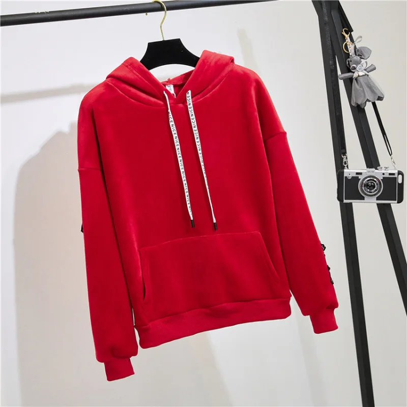 

Autumn Winter Women Hoodies Sweatshirt Gold Velvet Plus Velvet thin Hoodie Pullover Tops Thick Loose Shirt Female Coat Student