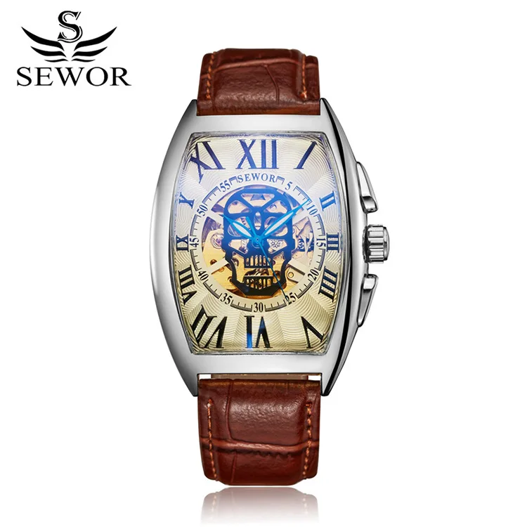 

SEWOR Swatch men's barrel-shaped hollow skull fully automatic mechanical watch a wholesale