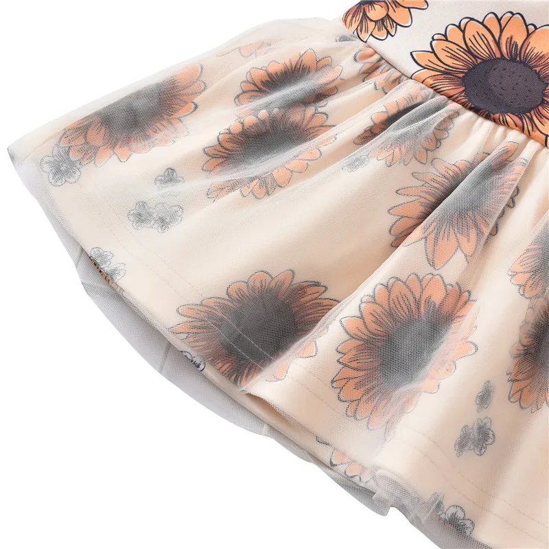 

0-12M Newborn Baby Girl Mesh Dress, Shorts Suit, Fashion Fly Sleeve Sunflower Printed Vest, Party Street Summer 2-Piece Suit