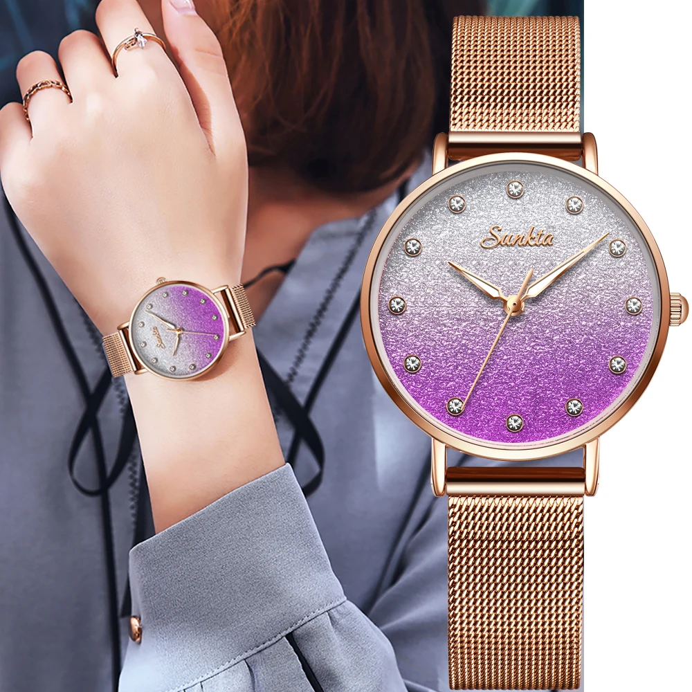 

sunkta New Creative Women Watches Luxury Rosegold Quartz Ladies Watches Relogio Feminino Mesh Band Wristwatches Reloj Mujer