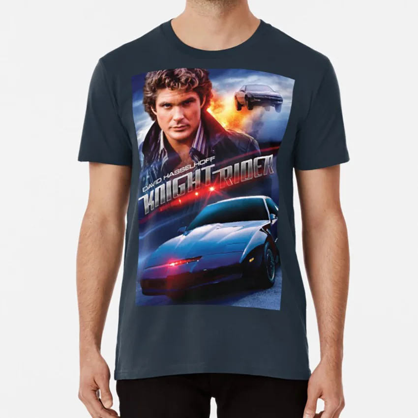 Футболка Knight Rider - Hasselhoff Мужская сексуальная черная 90-е знаменитость Дэвид