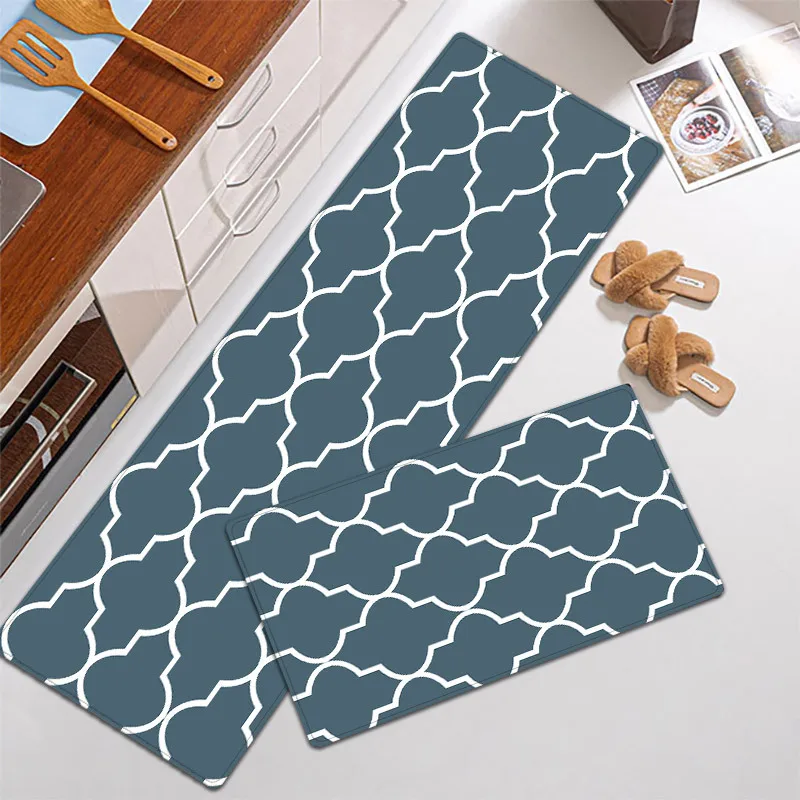

Kitchen Mat PU Leather Floor Mats Waterproof Oil Proof Anti Skid Plaid PVC Carpet Home Balcony Corridor Decor Entrance Doormat