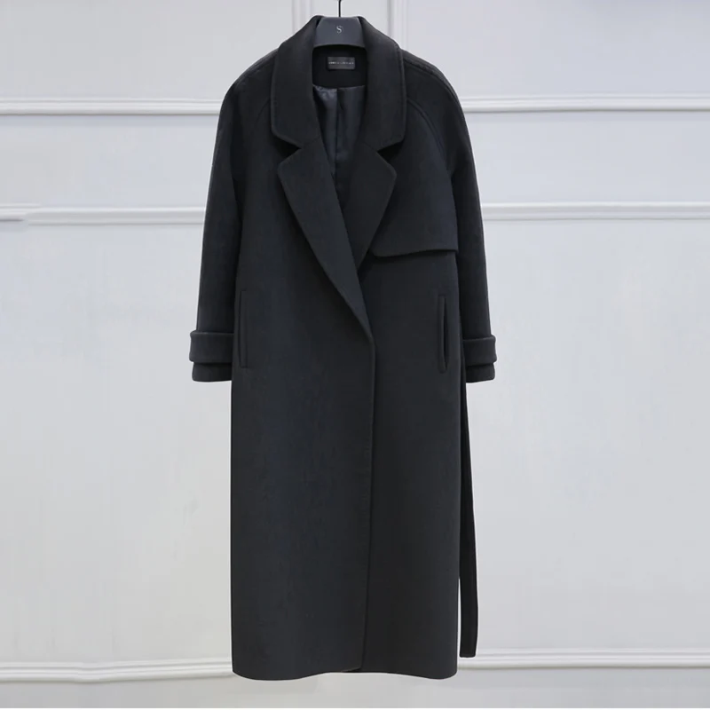 Осенне-зимнее Новое Женское повседневное шерстяное пальто длинное выше колена с