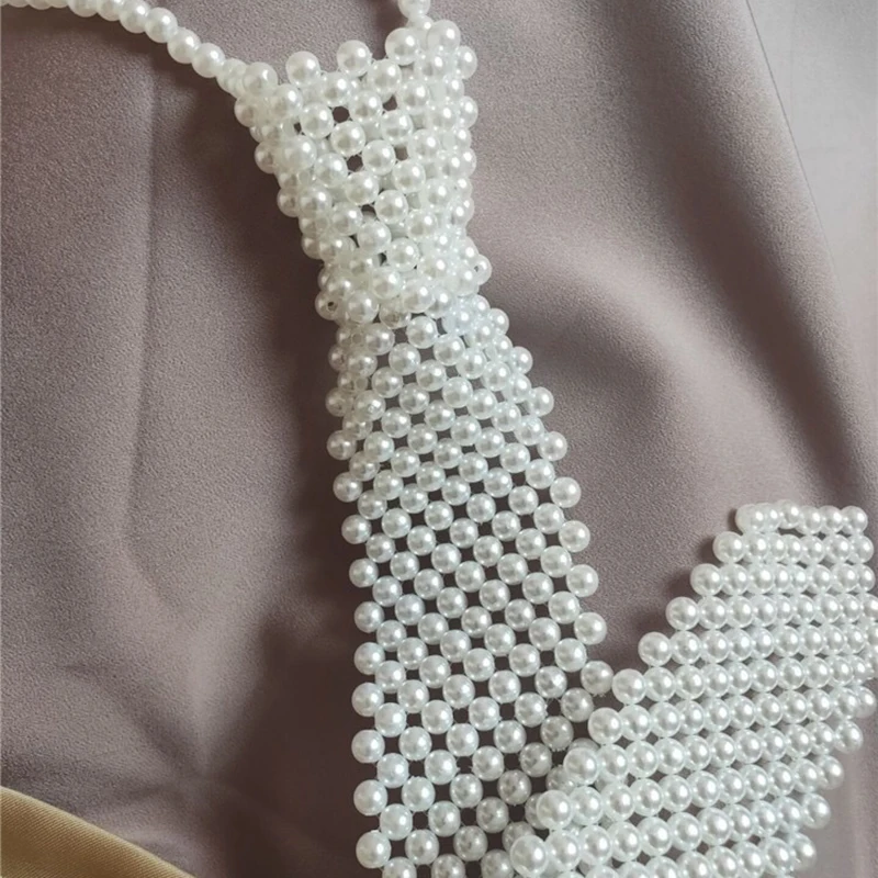 Винтажный женский жемчужный бабочка галстук ручной работы бисером Бижутерия Одежда Рубашка вырез ложной воротник на.