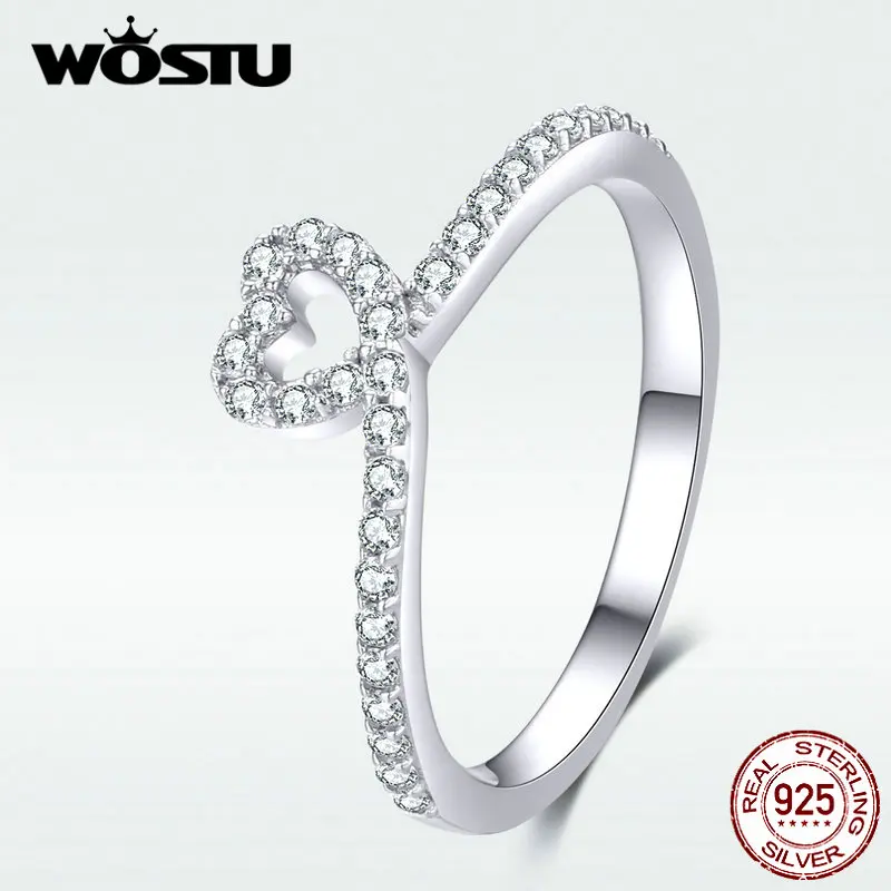 WOSTU 100% Стерлинговое Серебро 925 пробы яркое сердце свадебное кольцо циркон