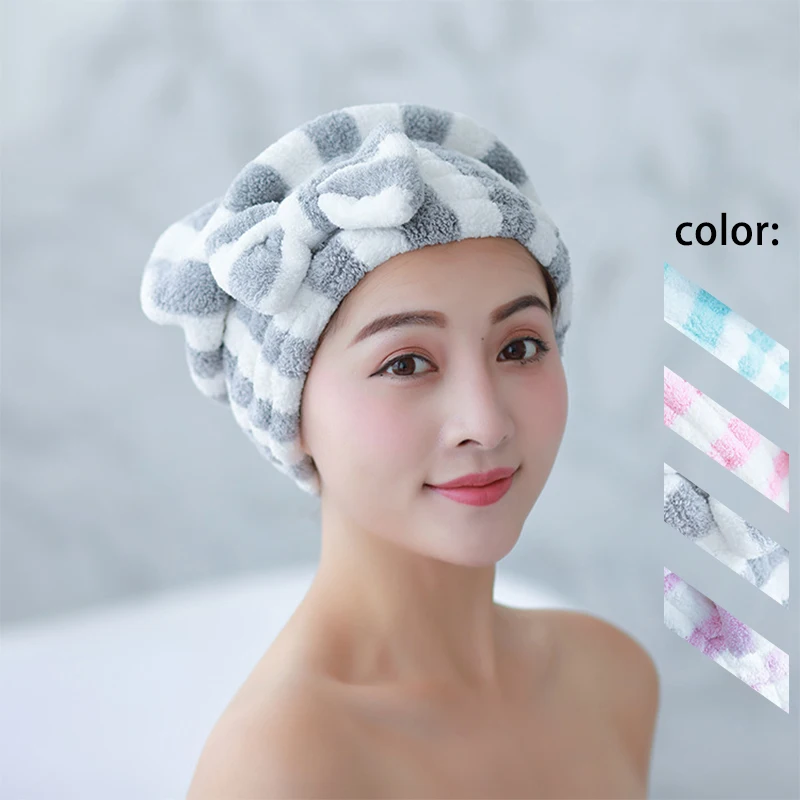 Bowknot Dry Hair Towel Quick-Drying Hair Cap Shower Cap for Women Striped Pattern Super Absorbent Bath Accessories Hair Bonnets