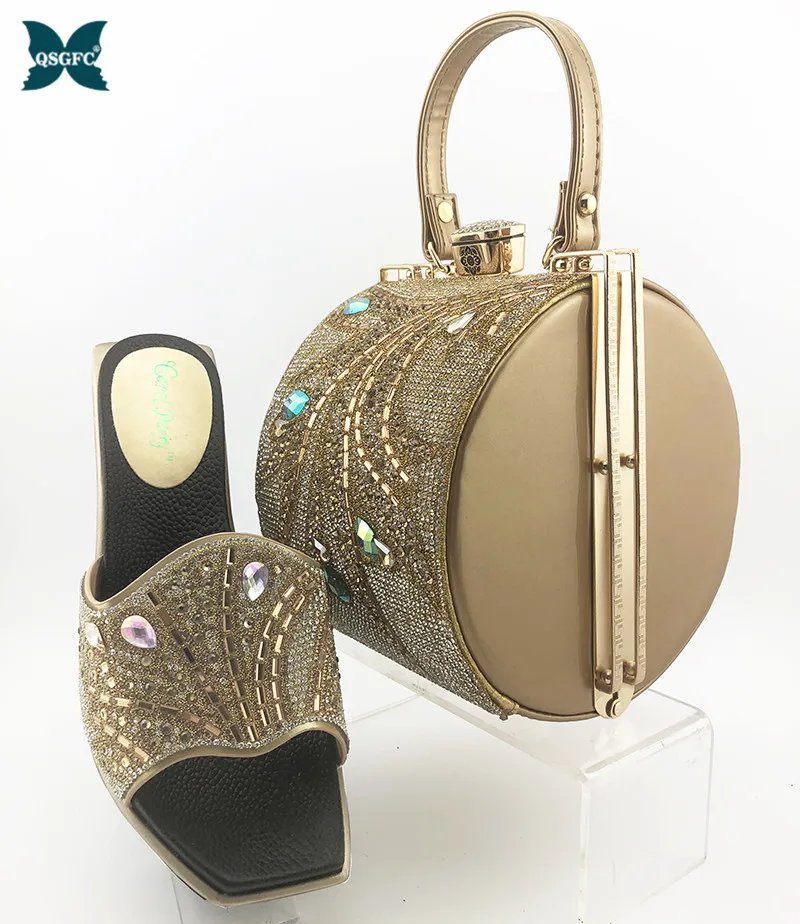 INS/Новый дизайн 2020 года Женская обувь и сумка золотого цвета в итальянском стиле