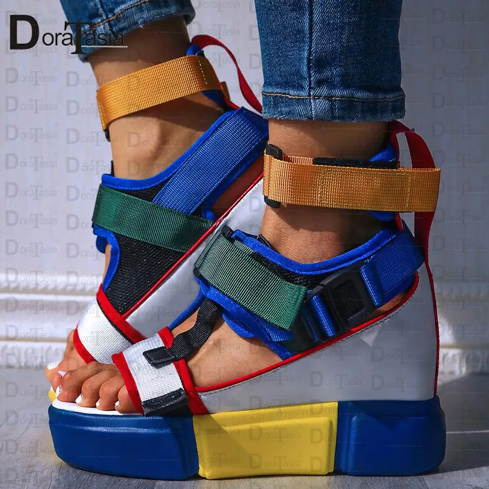 DORATASIA/2020 брендовые новые платформы сандалии Женщины Клин обувь на высоком