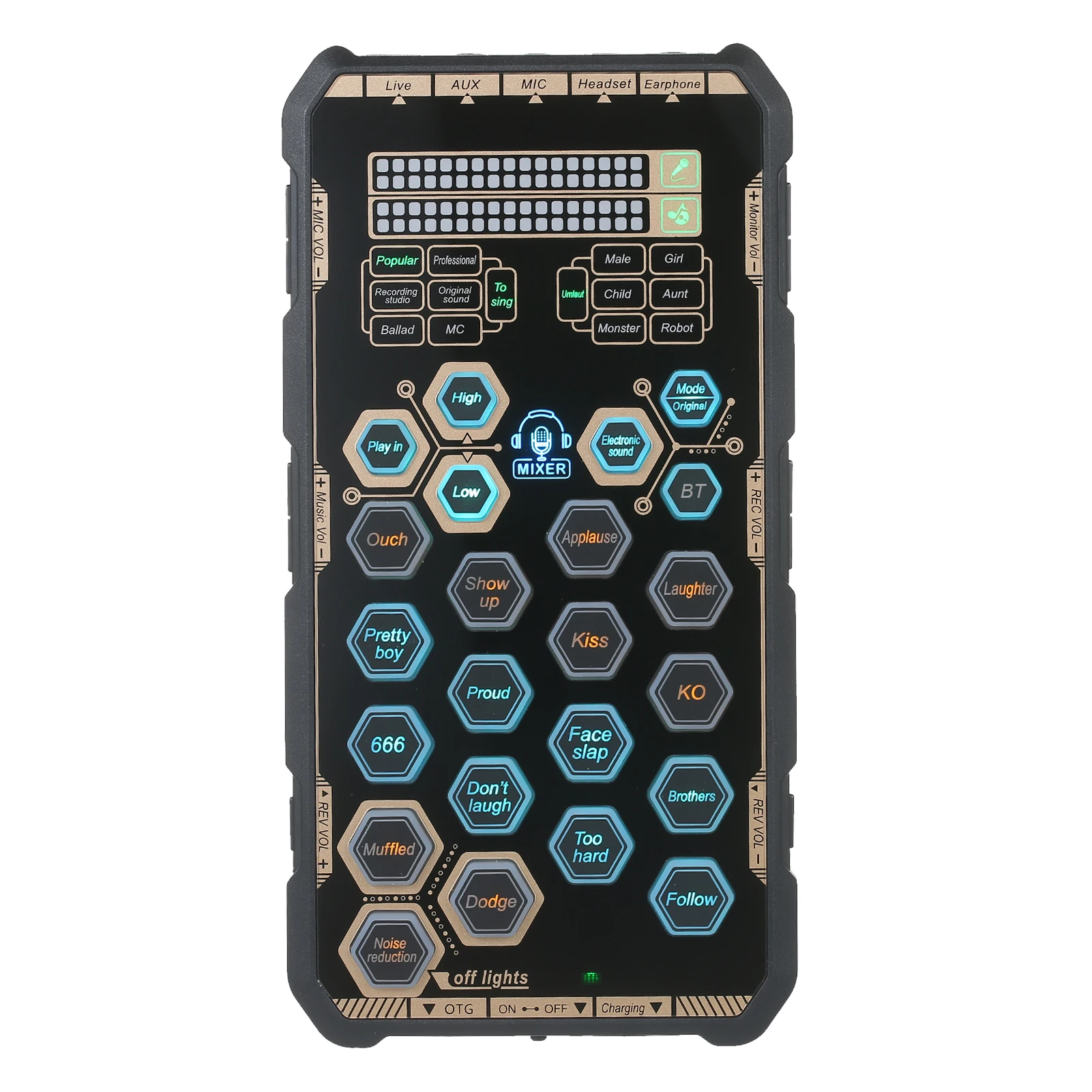

Live Sound Card Handheld Portable DSP Sound Card Effect Device Audio Mixer Voice Changer for Mobile Phone and Computer Singing