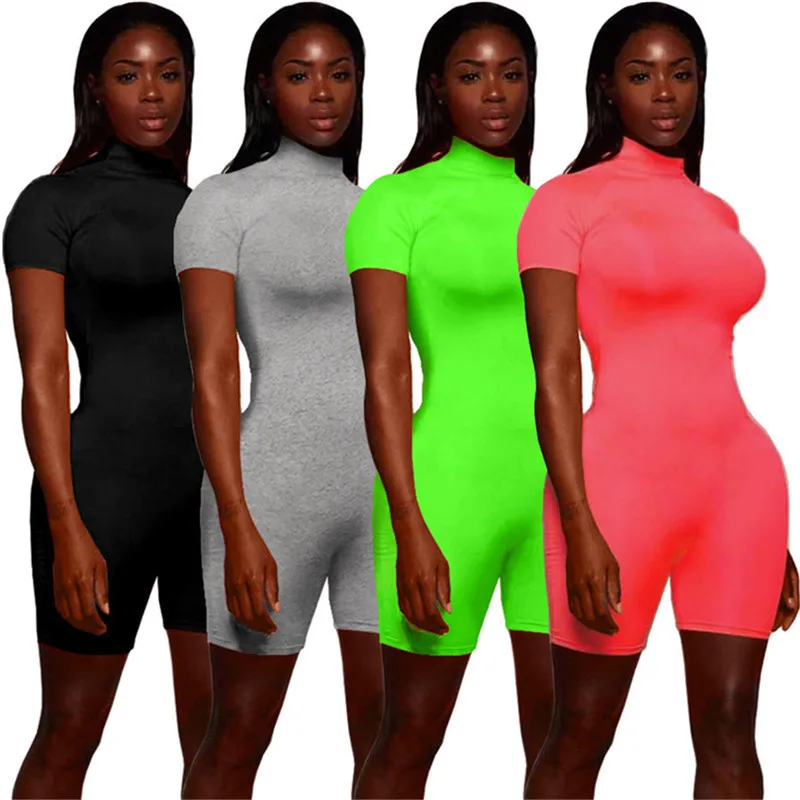 Повседневный Облегающий комбинезон летний однотонный женский с коротким