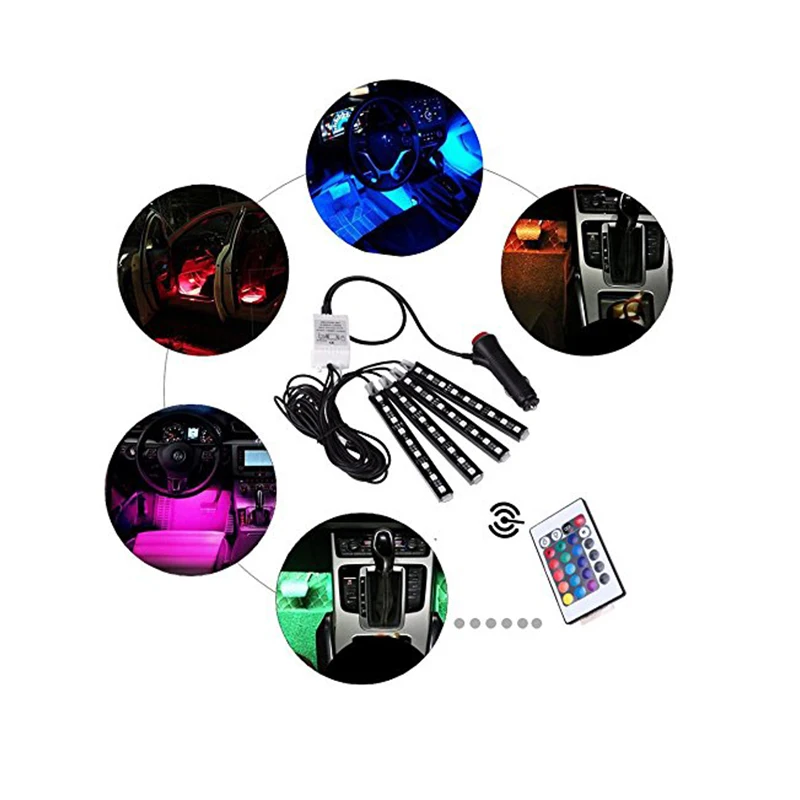 7 цветов светодиодный автомобильный интерьерный осветительный комплект RGB автомобильный Стайлинг интерьерный декоративный атмосферный светильник для ног беспроводной пульт дистанционного управления