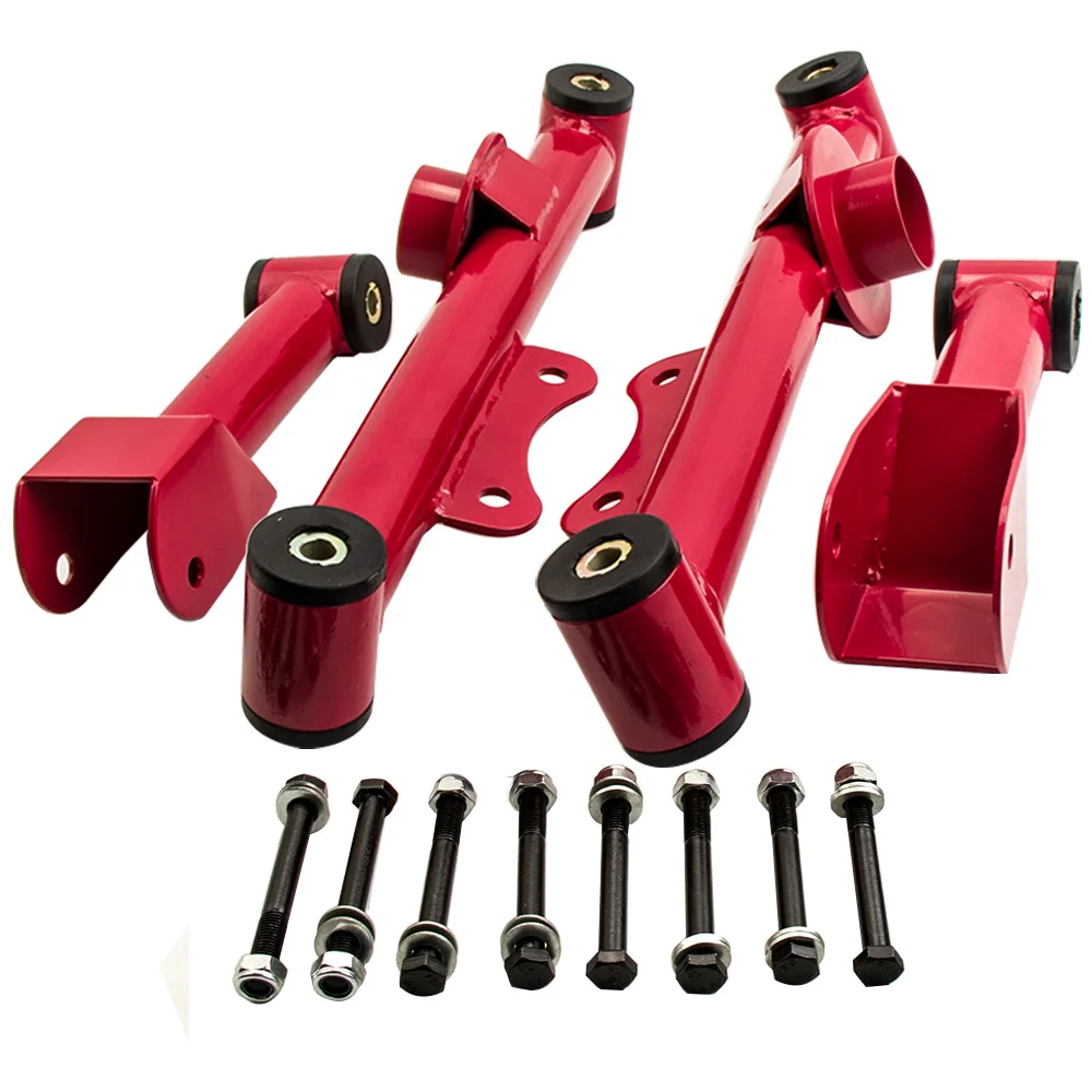 

4 Pcs Upper&Lower Rear Red Tubular Control Arms For Ford Mustang 1979-2004 W/ bushings bolts nuts