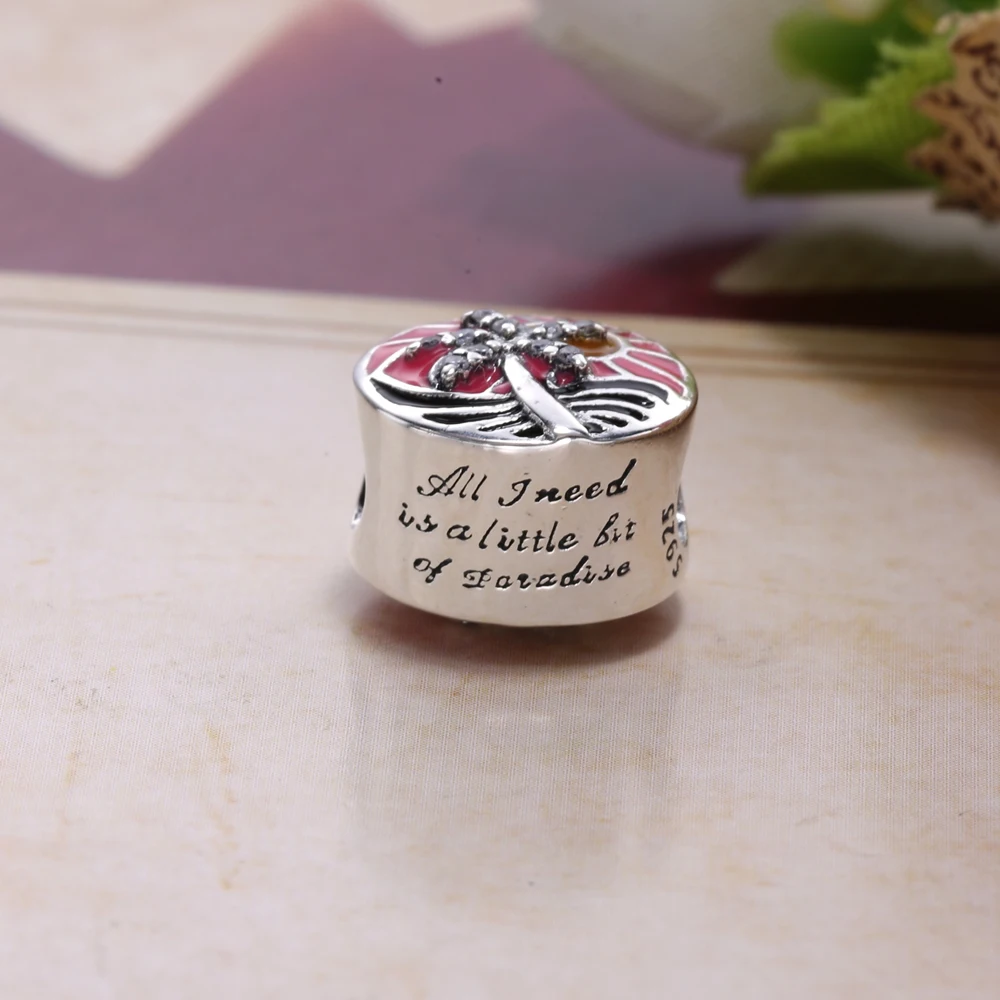 Moonmory тропический рай закат Серебряный Шарм бусины из стерлингового серебра 925 с CZ