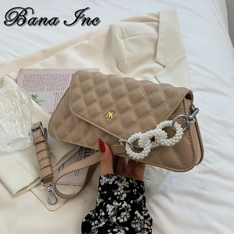 

PU Leather Purses and Handbags for Women Luxury Designer Girls Female Shopper Fashion Classic French Lingge Pearl Crossbody Bags
