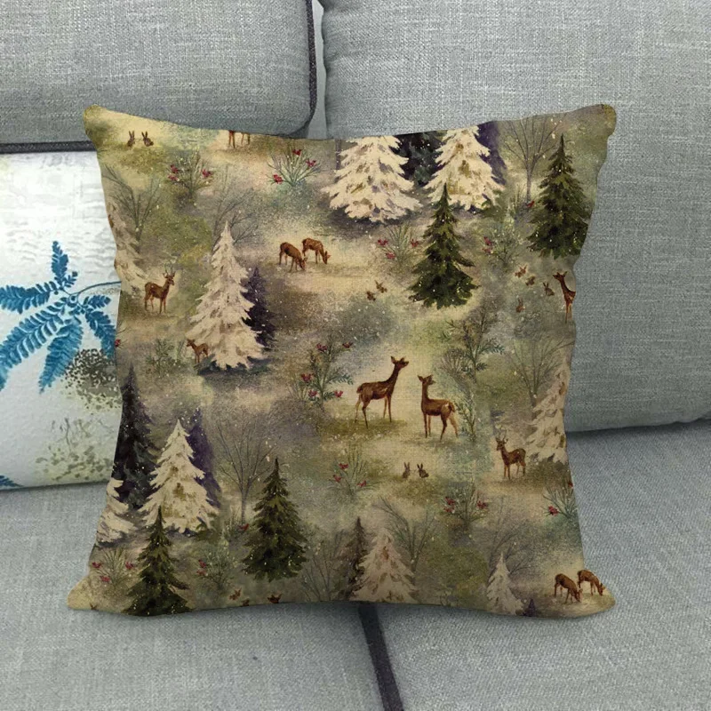 

1pcs Merry Christmas Pillow Case Xmas Deer Printed Cushion Cover for Home Sofa Decor