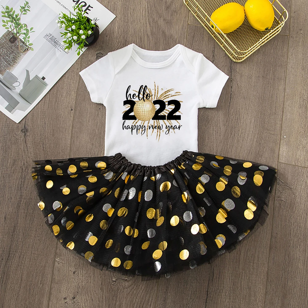 

Hello 2022 с Новым годом, платья для маленьких девочек, Модный повседневный комбинезон для новорожденных с коротким рукавом, одежда, праздничный...