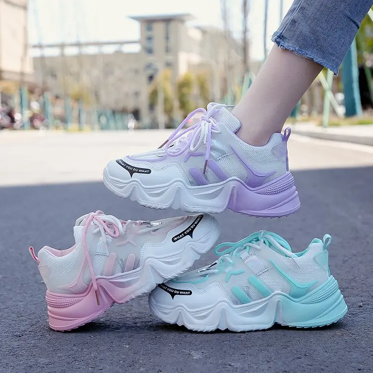 

Colorful Dad Shoes Women's Spring and Autumn New Internet Celebrity Lace-up Platform Height Increasing Casual Sneakers for Women