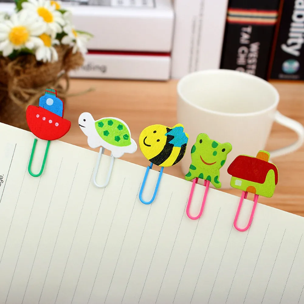 

24pcs Cartoon Animals Wooden Wood Paper Clip Note Mark Stationery Gift for Children Kids (Mixed Styles)