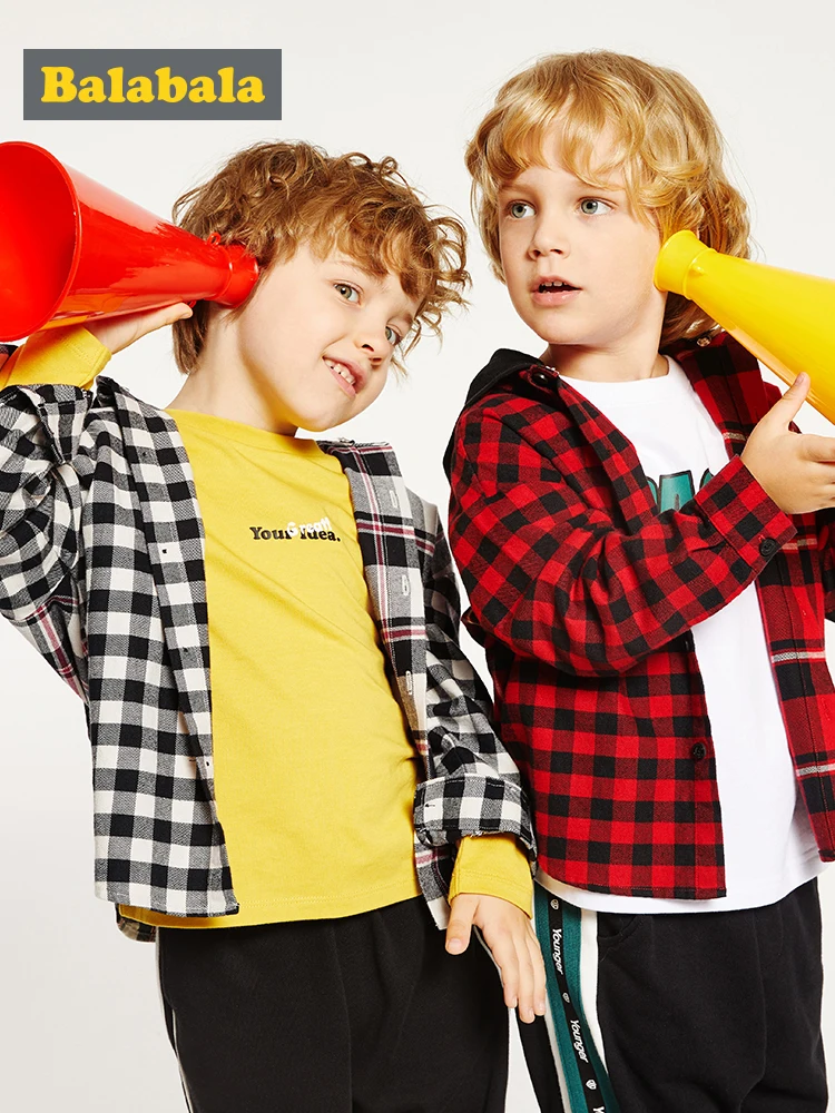 Balabala/рубашка с длинными рукавами для маленьких мальчиков и девочек Клетчатые
