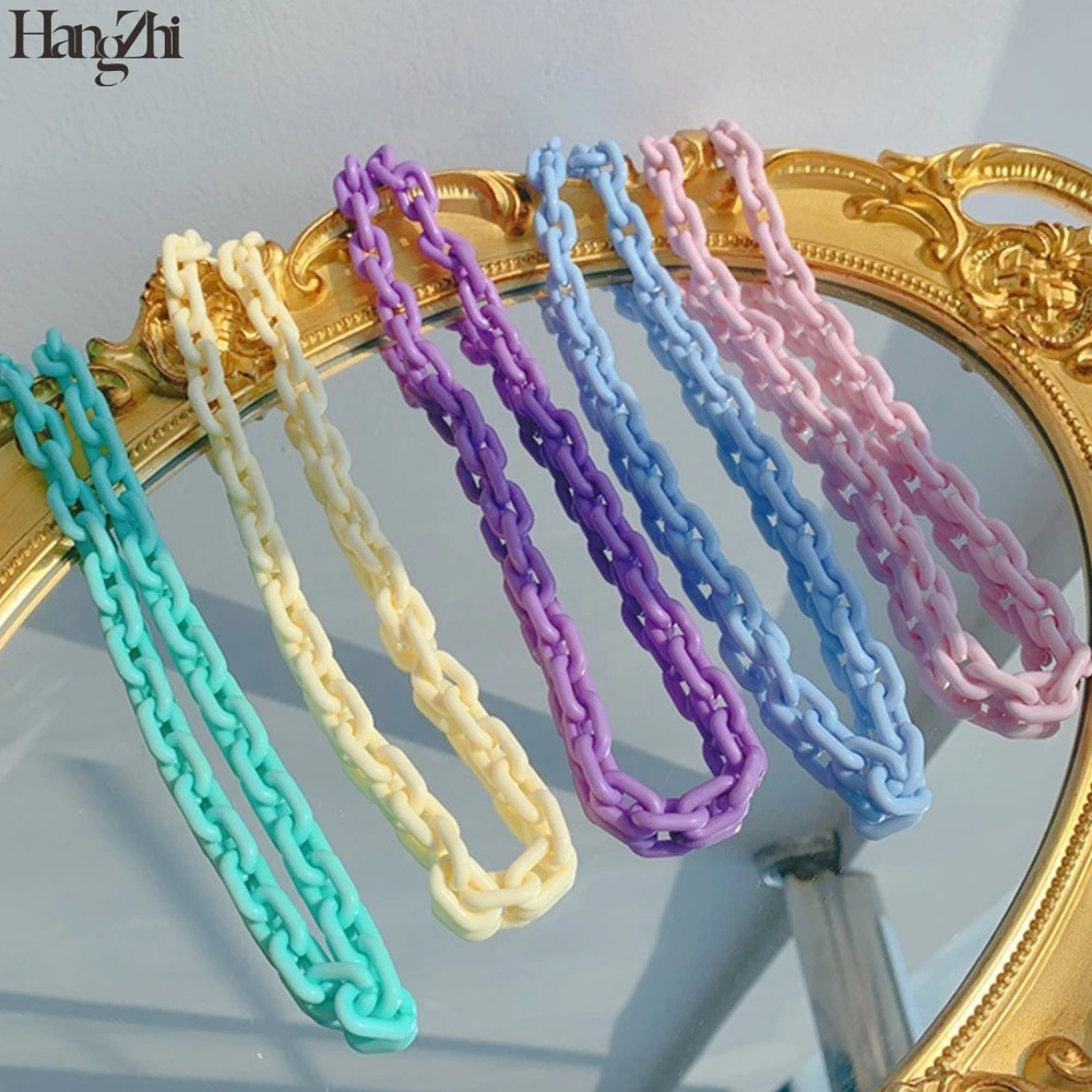 

HangZhi 2021 New Colorful Resin Acrylic Link Chain for Phone Case Hip Hop Simple Anti-lost Mobile Phone Chain Lanyard for Women