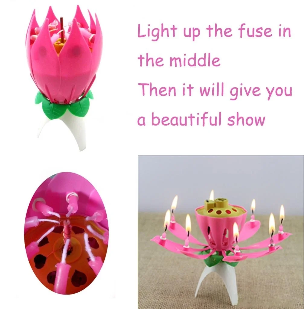 Музыкальный Лотос вращающаяся Свеча на торт ко дню рождения красный музыкальная