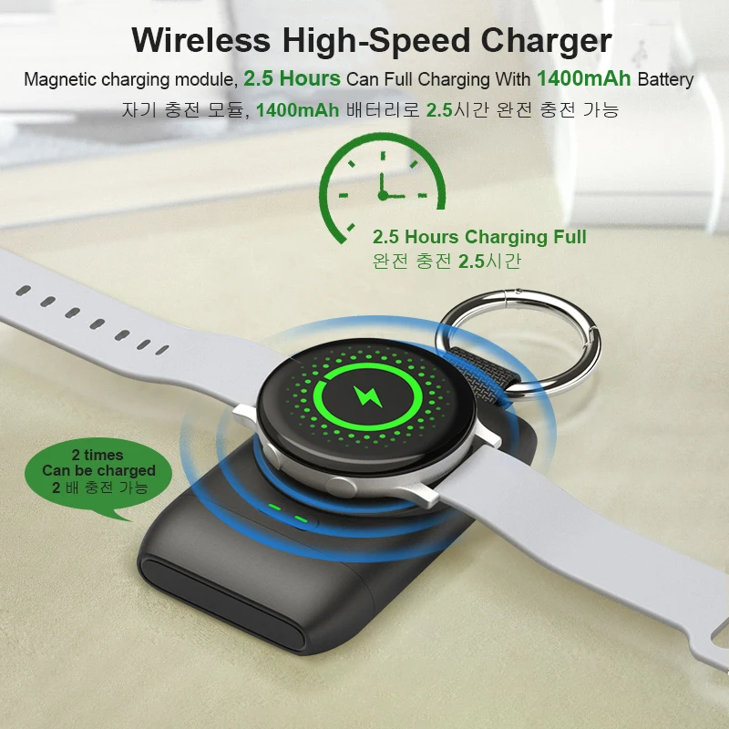 wireless charger portable for samsung galaxy watch 4 magnetic usb c charging dock for galaxy 3active 2 1400mah power bank free global shipping