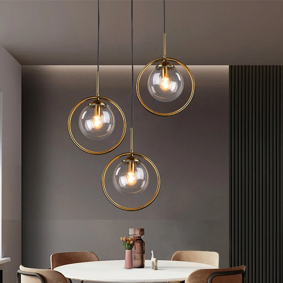 

Clear Amber Smoky Gray Glass Ball Pendant Light Loft Industrial LED Pendant Lamps Kitchen Bedroom Suspension Hanging Lamps