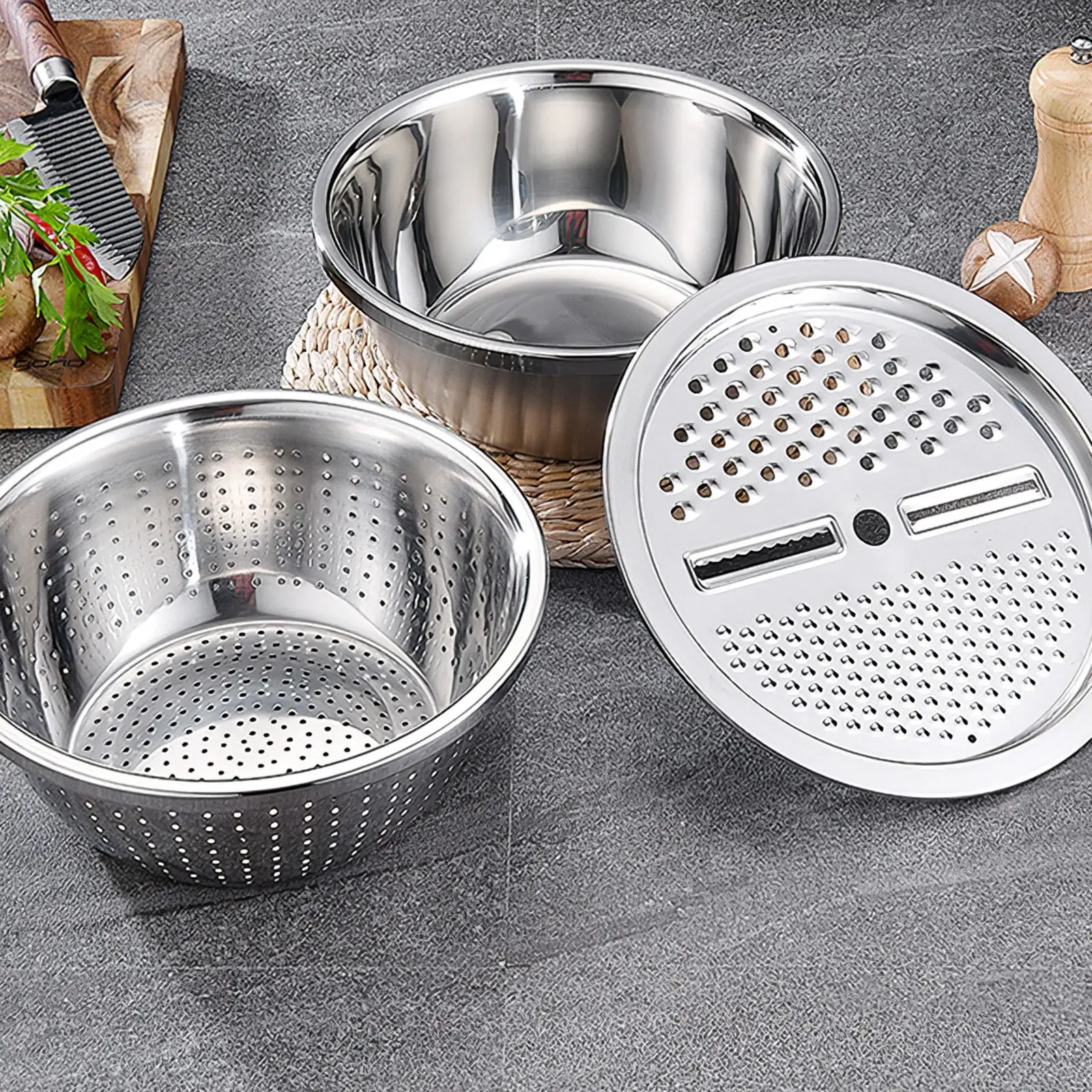 

Basin Rice Strainer Set Stainless Steel Mixing Basin Set Kitchen Strainer Stackable Rice Washing for Kitchen Restaurant Cooking