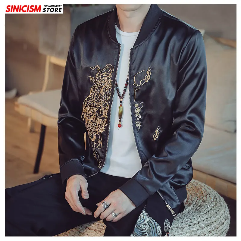 Sinicism Store Мужская Дизайнерская Черная куртка с вышивкой мужская приталенная