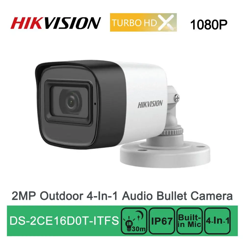 DS 2CE16D0T ITFS Hikvision Turbo HD 1080P 2MP ИК Пуля камера TVI/AHD/CVI/CVBS 4 в 1 Поддержка аудио EXIR IP67 OSD