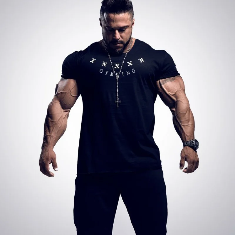 2019 хлопковая облегающая эластичная Спортивная футболка для бега Мужская модная