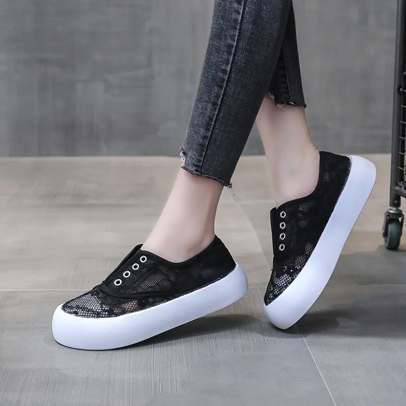 

Lazy Shoes Women's Small Fragrant Wind a Pedal Fisherman Shoes Spring and Summer Lace Breathable Loafers Casual Sports Flat Shoe