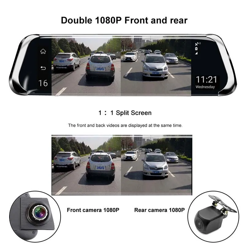 Tefanball 4G ADAS Car DVR Android Rear View Camera HD 10 inches Full IPS Touch Screen Dash Cam GPS Navi Dual Lens Video Recorder