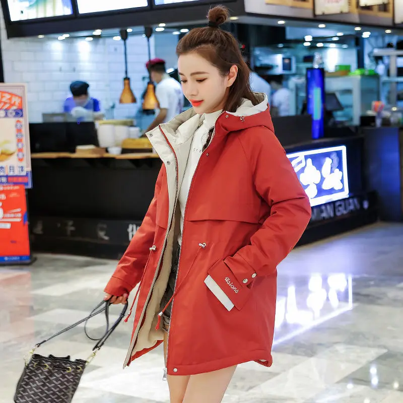 

Корейская версия новой осенне-зимней теплой куртки, Женская Повседневная Свободная парка с бархатным утеплителем, зимняя куртка для женщин