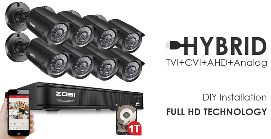 ZOSI 8CH CCTV система 1080N HDMI TVI CCTV DVR 8 шт 720P уличная инфракрасная камера видеонаблюдения 1280 TVL камера система видеонаблюдения