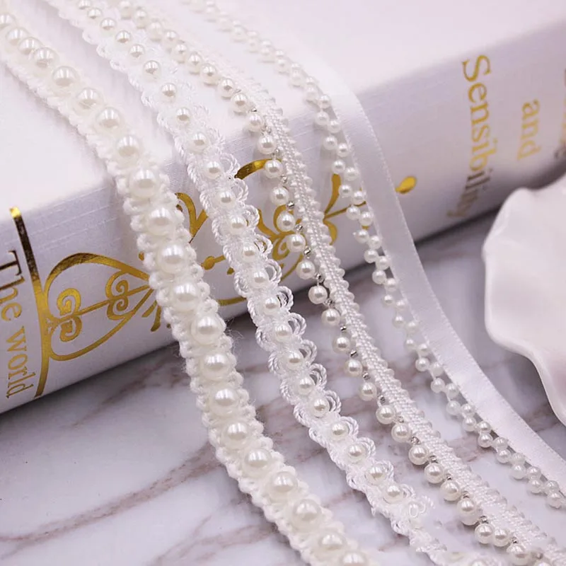 Meetee 10yards 10mm Beaded Pearl Lace Trim Ribbon Clothing Collar Bag Decor Webbing DIY Sewing Handmade Crafts Accessories C6-1 | Дом и сад