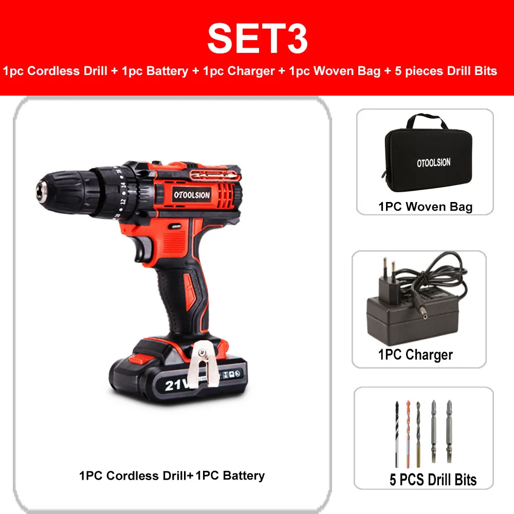 SET3 (1 pc battery) 21 в 1500 мАч Ударная дрель шуруповерт беспроводной шуруповерт беспроводные инструменты молотковая дрель электрическая батарея ударная отвертка+ Биты - Цвет: SET3 (1 pc battery)