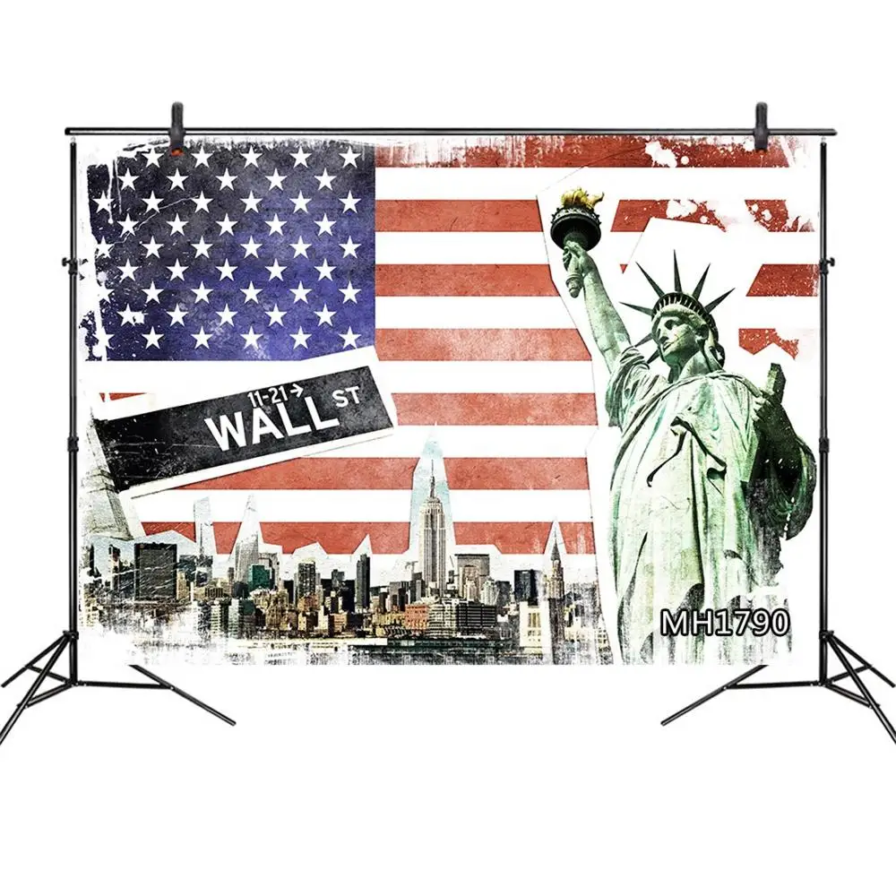 Фон в американском ретро стиле с изображением звезд и полос статуи Свободы фон