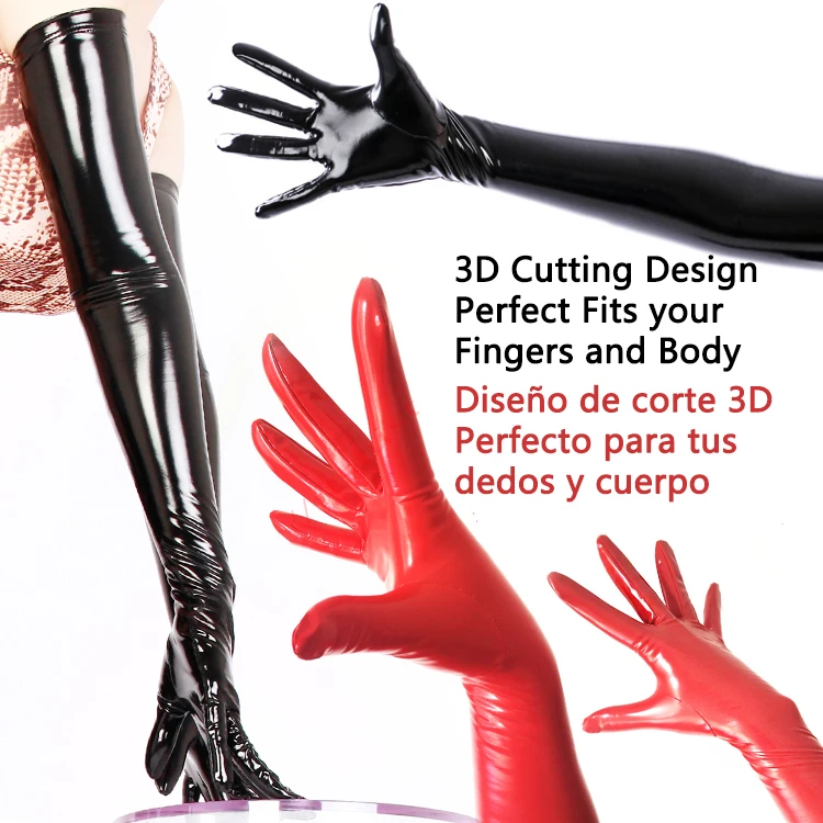 Женские Латекс аммиака перчатки Фетиш пикантные блестящие металлик Высокое