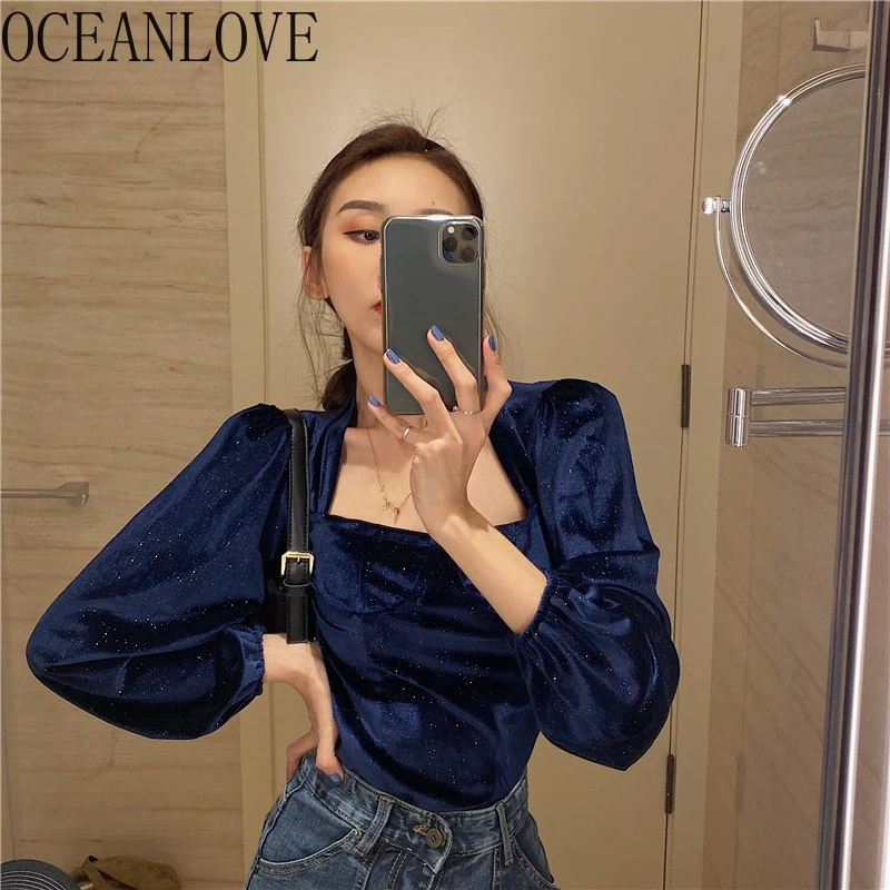 Новинка 2020 года. Блестящие Женские топы и блузки с пышными рукавами. Однотонные