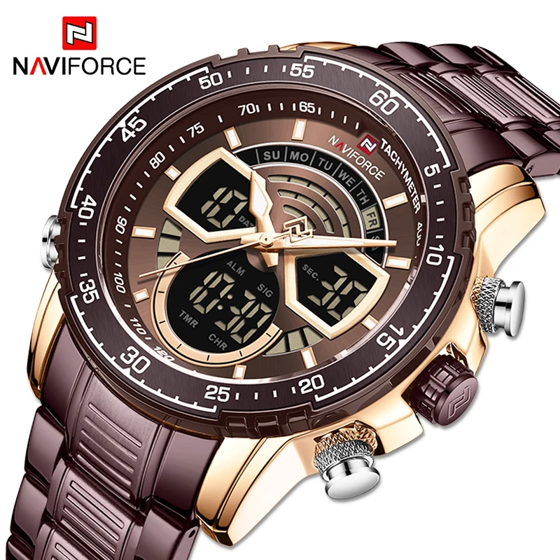 NAVIFORCE Business Watch for Men Waterproof Luminous Stainless Steel Dual Display Clock Multifunction Watches Relogio Masculino