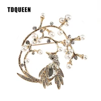 fashion crystal bird brooch gold color metal simulated pearl large brooches for women